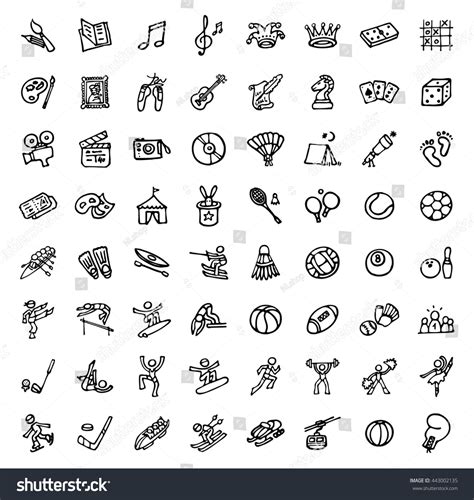 Black White Hand Drawn Icons Sports Stock Vector (Royalty Free ...