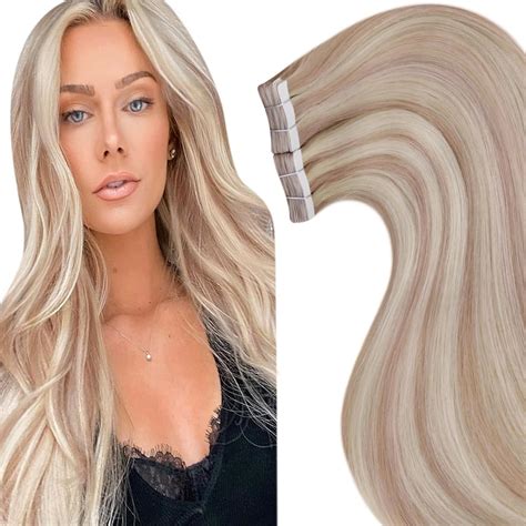 LaaVoo Tape In Hair Extensions Human Hair Blonde Highlighted Remy Human