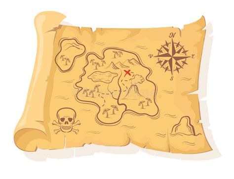 Mapa Del Tesoro Pirata De Dibujos Animados Antiguo Rollo De Papiro