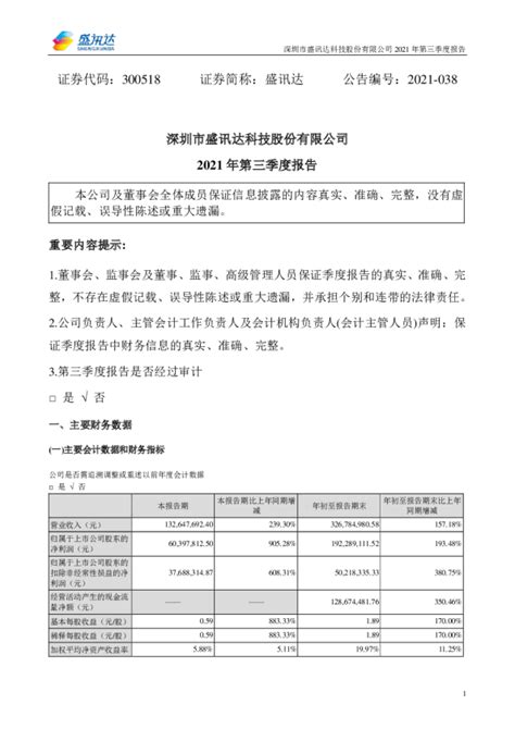 盛讯达：2021年第三季度报告