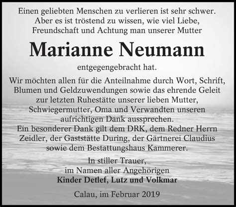 Traueranzeigen Von Marianne Neumann Lr Online Trauer De