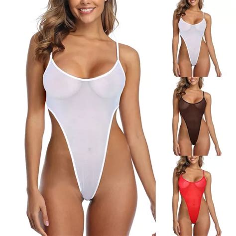 BODY DONNA SEXY Trasparente Lingerie Taglio Alto Perizoma Body Abbigliamento Da Notte EUR 13 73