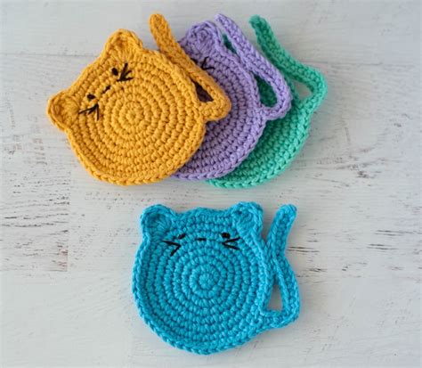 Cute Crochet Cat Coasters - Crochet 365 Knit Too