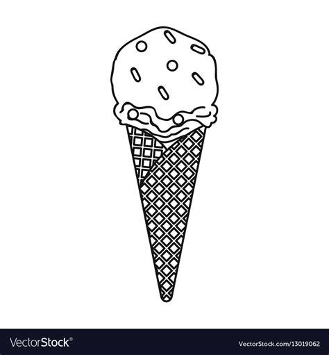 Ice Cream In Waffle Cone Icon In Outline Style Vector Image