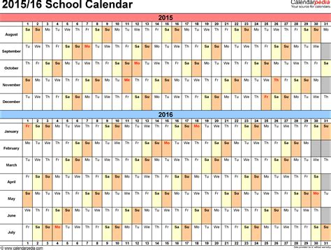 School Calendars 20152016 Free Printable Excel Templates