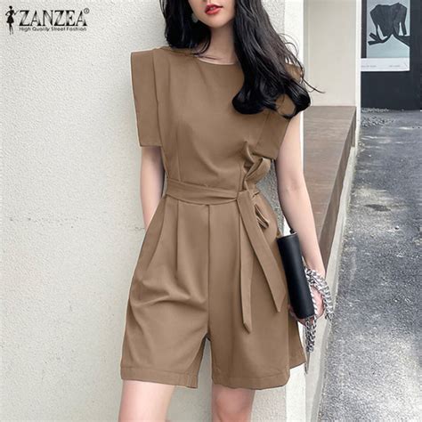 ZANZEA Korean Style Women Plain Vest Jumpsuit Casual Holiday Summer