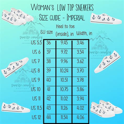 3 Woman's Sneakers Size Chart - Etsy