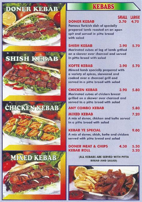 Carta De Comida Rápida Dawley Kebab Ye Telford 6 High St