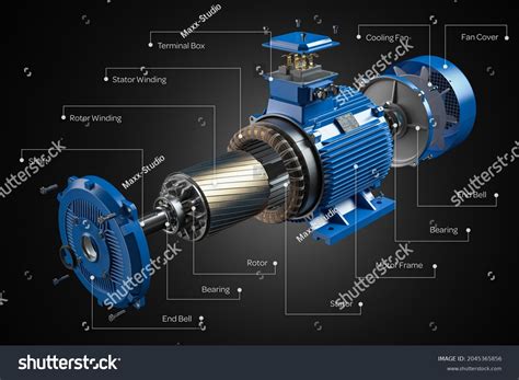 Electric Motor Parts Structure On Black Stock Illustration 2045365856 ...