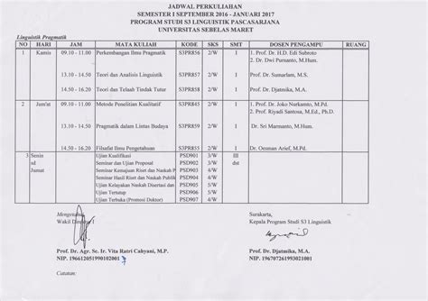 Jadwal Perkuliahan Semester I Semester Ii September Januari