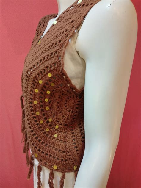 Crochet Vest Crochet Boho Blouse Boho Vest Brown Cotton Etsy