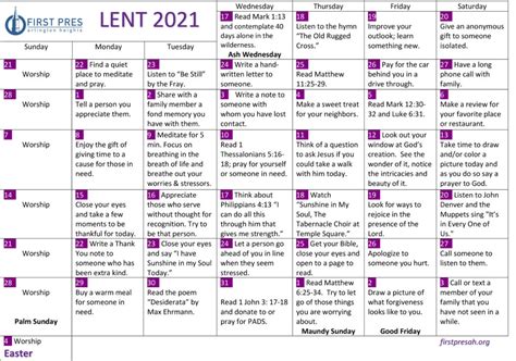 Lent Calendar - First Presbyterian Church of Arlington Heights