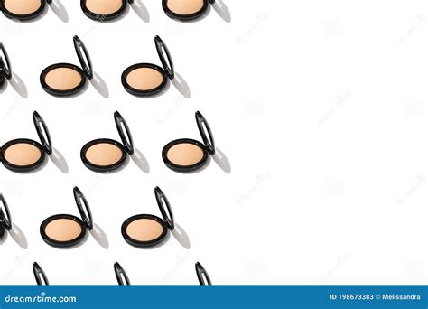 Nude Powder In A Round Compact Case On A White Background Isolated A Pattern Of Beauty Cosmetic