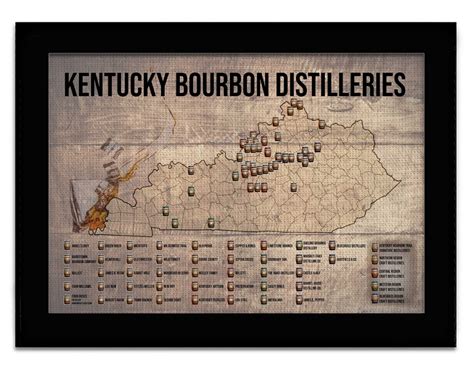 Kentucky Bourbon Distilleries Map Push Pin Map Bourbon Trail Wall Art