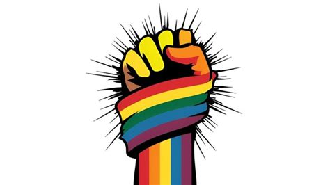 El puño de la mano de color arco iris levantado Gay Pride Ilustración