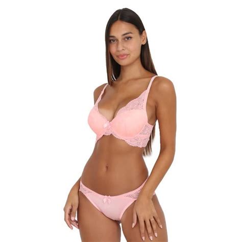 Ensemble lingerie en dentelle florale Rose Cdiscount Prêt à Porter