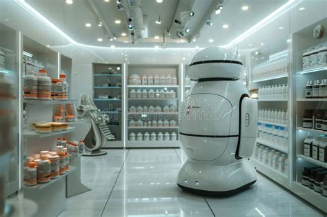 Drug Dispensing Robot Instead Of Staff Artificial Intelligence Concept