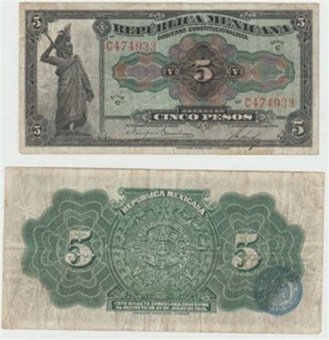 5 Pesos República Mexicana Gobierno Constitucionalista Federal