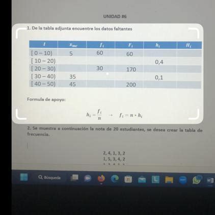 1 De La Tabla Adjunta Encuentre Los Datos Faltantes Brainly Lat