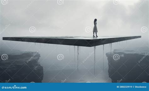 Supernatural Realism Eerie Woman On Floating Platform In 8k Resolution