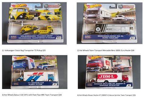 Hot Wheels Team Transport Volkswagen Classic Bug Transporter T Pickup Mercedes Benz SL Euro