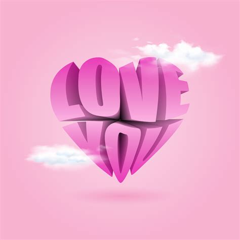 Text Love You 3d Style Realistic Pink Letters With Heart Shape And