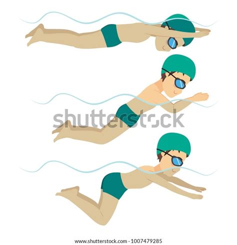 Set Athlete Man Swimming Breaststroke Stroke Stock Vector Royalty Free