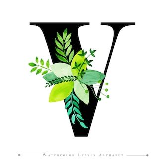 Premium Vector | Letter v with watercolor leaves background