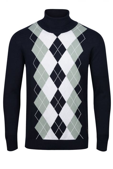 Trojan Ska Soul Argyle Knit Rollneck Mens Sweater Navy