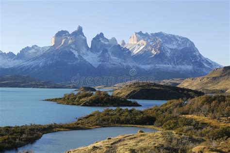 The Cuernos Del Paine Horns of Paine and Lake Pehoe in Torres Del Paine ...