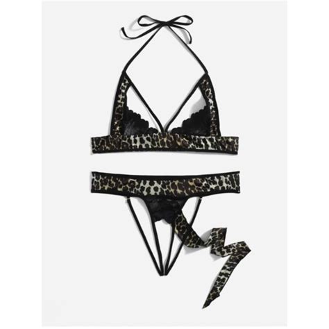 Shein Intimates Sleepwear Plus Leopard Cutout Crotchless Lingerie Set Poshmark