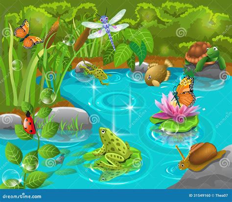 Animals in the pond stock vector. Image of ladybug, lotus - 31549160