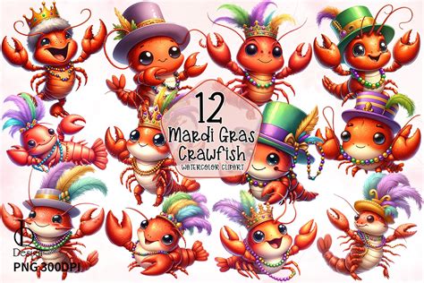 Crawfish Mardi Gras Watercolor Clipart Graphic By Lq Design · Creative