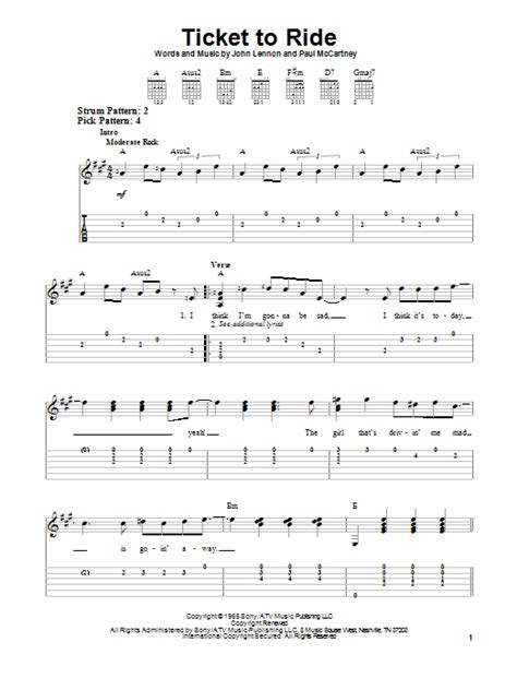 Ticket To Ride By The Beatles Easy Guitar Tab Guitar Instructor