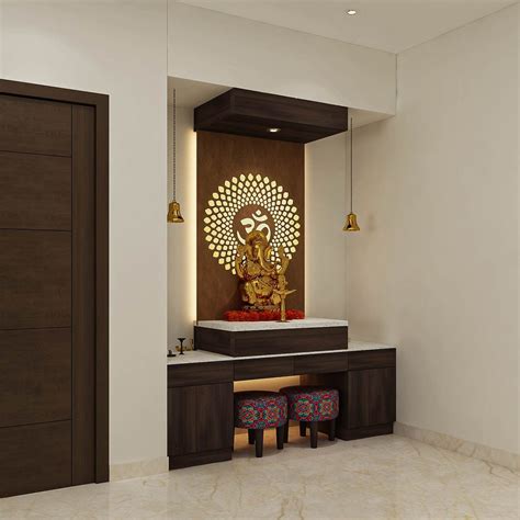 Spacious Pooja Unit Design With Led Backdrop