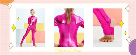 Ygneedom Girls Shiny Metallic Long Sleeve Unitard Spandex