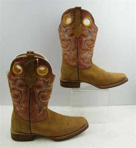 Men S Semental Orange Brown Leather Western Cowboy Boots Size Ebay