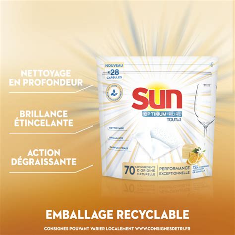 Pack De 3 Sun Capsules Lave Vaisselle Optimum Pure Tout En 1 Savon De