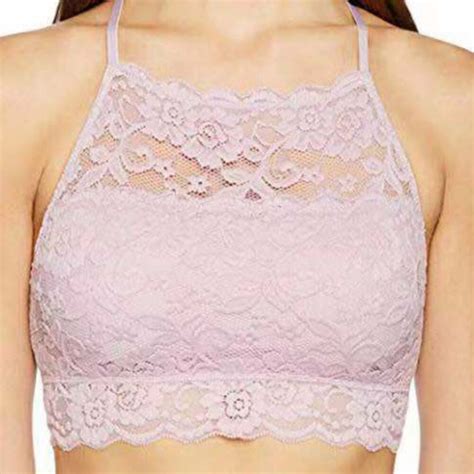 Women Lace High Neck Padded Lingerie Crochet Bralette Bra Crop Top Cami Tank EBay