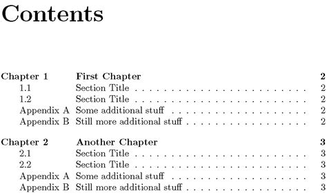 appendices - Table of Contents with "Chapter" and per-chapter "Appendix ...