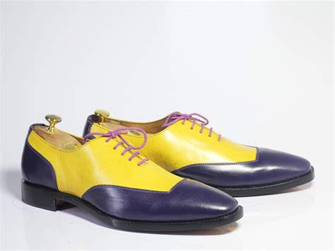 Handmade Men Yellow Black Leather Two Tone Lace Up Shoes, Men Dress Formal Shoes - Dress Shoes