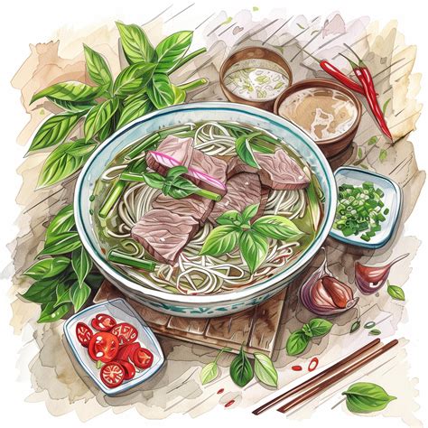 Premium Photo | Calming Pho Pencil Sketch and Watercolor Accents with