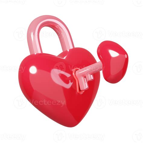 Key Opens The Heart Shape Padlock Isolated February Happy Valentine