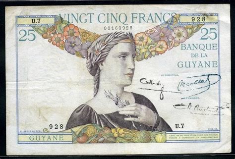 French Guiana banknotes 25 Francs banknote 1933-1945 Banque de la ...