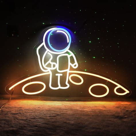 Vinray Astronaut Neon Sign Large Spaceman Standing On The Planet LED