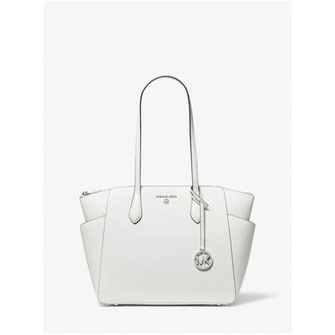 michael kors marilyn medium saffiano leather top zip tote optic white
