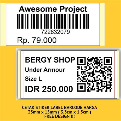 Jual CETAK STIKER LABEL BARCODE HARGA 33x15mm STIKER LABEL BARCODE