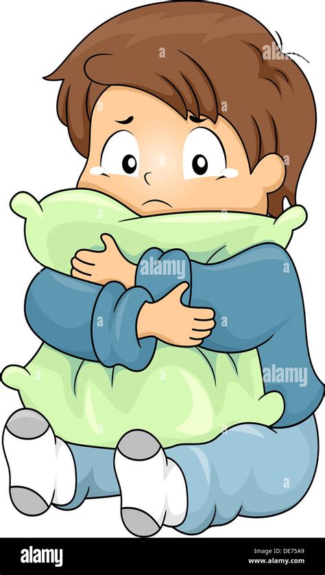 Illustration Of Kid Boy Crying While Hugging A Pillow Stock Photo Alamy