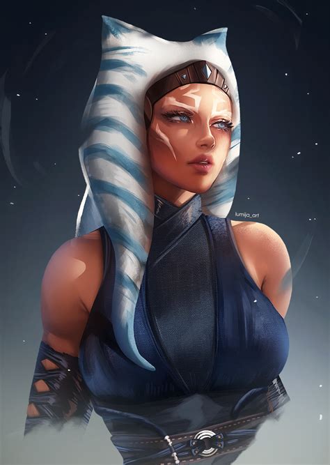 Safebooru 1girl Ahsoka Tano Alien Bare Shoulders Blue Eyes Blue Shirt Highres Lumi Ja Outdoors