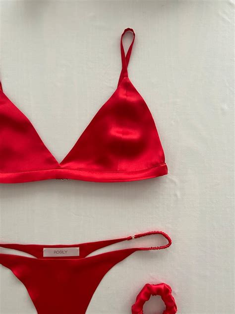 Red Silk Lingerie Set 100 Silk Bralette And Thong Silk Satin Etsy